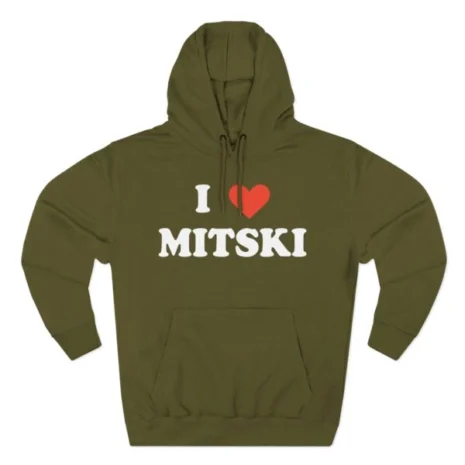 I Love Mitski Three-Panel Fleece Hoodie Army Green I Love Mitski Three-Panel Fleece Hoodie Army Green