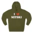 I Love Mitski Three-Panel Fleece Hoodie Army Green