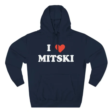I Love Mitski Three-Panel Fleece Hoodie Navy I Love Mitski Three-Panel Fleece Hoodie Navy