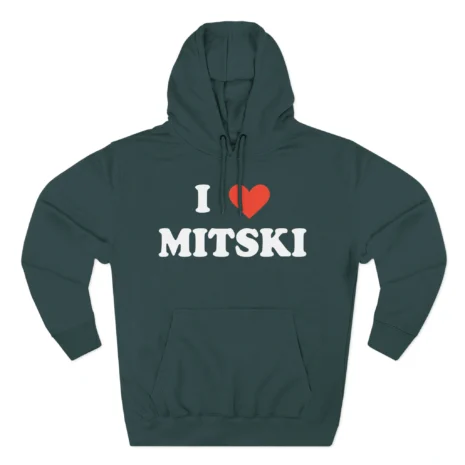 I Love Mitski Three-Panel Fleece Hoodie Sports Green I Love Mitski Three-Panel Fleece Hoodie Sports Green