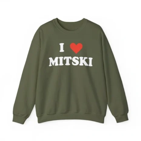 I Love Mitski Unisex Heavy Blend™ Crewneck Sweatshirt Military Green I Love Mitski Unisex Heavy Blend™ Crewneck Sweatshirt Military Green