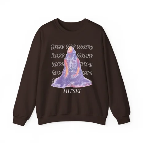 Mitski Love Me More Unisex Heavy Blend™ Crewneck Sweatshirt Dark Chocolate Mitski Love Me More Unisex Heavy Blend™ Crewneck Sweatshirt Dark Chocolate
