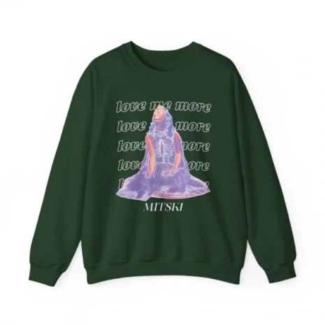 Mitski Love Me More Unisex Heavy Blend™ Crewneck Sweatshirt Forest Green Mitski Love Me More Unisex Heavy Blend™ Crewneck Sweatshirt Forest Green