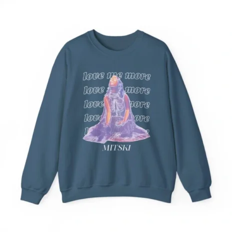 Mitski Love Me More Unisex Heavy Blend™ Crewneck Sweatshirt Indigo Blue Mitski Love Me More Unisex Heavy Blend™ Crewneck Sweatshirt Indigo Blue