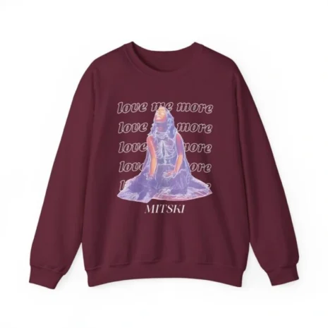 Mitski Love Me More Unisex Heavy Blend™ Crewneck Sweatshirt Maroon Mitski Love Me More Unisex Heavy Blend™ Crewneck Sweatshirt Maroon