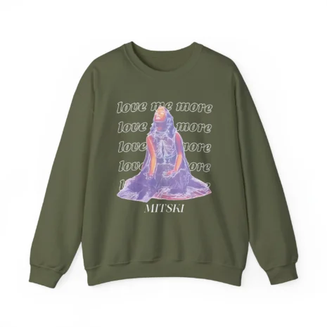 Mitski Love Me More Unisex Heavy Blend™ Crewneck Sweatshirt Military Green Mitski Love Me More Unisex Heavy Blend™ Crewneck Sweatshirt Military Green