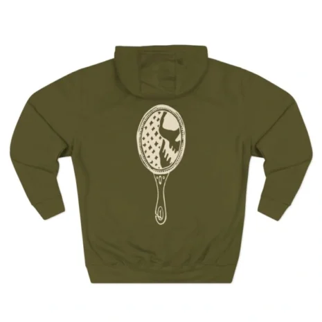 Mitski the Land Letterman Three-Panel Fleece Hoodie Army Green Back Side Mitski the Land Letterman Three-Panel Fleece Hoodie Army Green Back Side