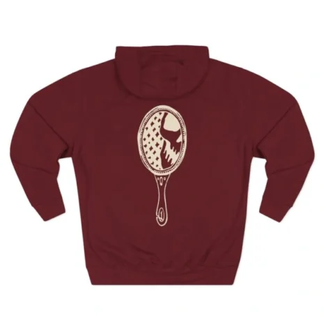 Mitski the Land Letterman Three-Panel Fleece Hoodie Burgundy Back Side Mitski the Land Letterman Three-Panel Fleece Hoodie Burgundy Back Side