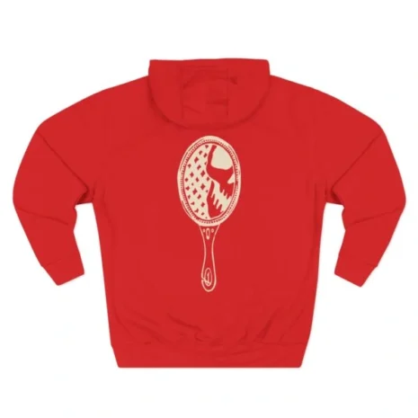 Mitski the Land Letterman Three-Panel Fleece Hoodie Red Back Side Mitski the Land Letterman Three-Panel Fleece Hoodie Red Back Side