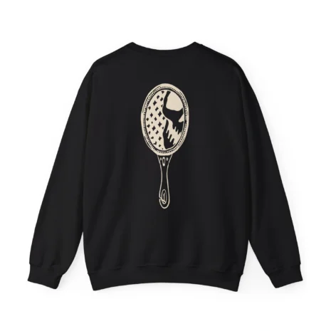 Mitski the Land Letterman Unisex Heavy Blend™ Crewneck Sweatshirt Black Back Side Mitski the Land Letterman Unisex Heavy Blend™ Crewneck Sweatshirt Black Back Side
