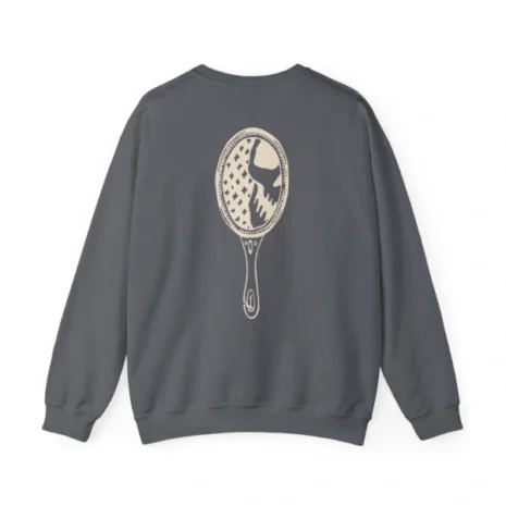 Mitski the Land Letterman Unisex Heavy Blend™ Crewneck Sweatshirt Charcoal Back Side Mitski the Land Letterman Unisex Heavy Blend™ Crewneck Sweatshirt Charcoal Back Side