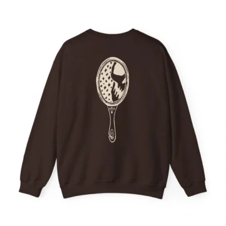 Mitski the Land Letterman Unisex Heavy Blend™ Crewneck Sweatshirt Dark Chocolate Back Side Mitski the Land Letterman Unisex Heavy Blend™ Crewneck Sweatshirt Dark Chocolate Back Side