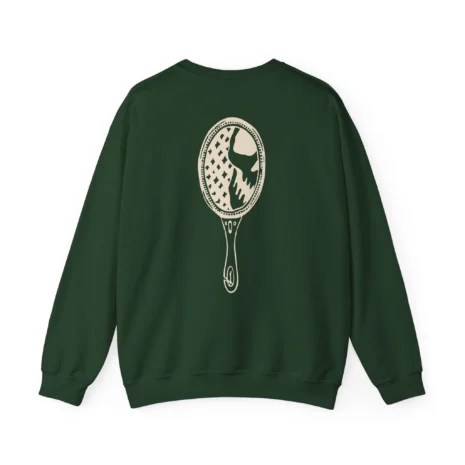 Mitski the Land Letterman Unisex Heavy Blend™ Crewneck Sweatshirt Forest Green Back Side Mitski the Land Letterman Unisex Heavy Blend™ Crewneck Sweatshirt Forest Green Back Side