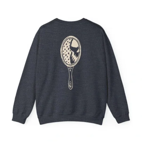 Mitski the Land Letterman Unisex Heavy Blend™ Crewneck Sweatshirt Heather Sport Dark Navy Back Side Mitski the Land Letterman Unisex Heavy Blend™ Crewneck Sweatshirt Heather Sport Dark Navy Back Side