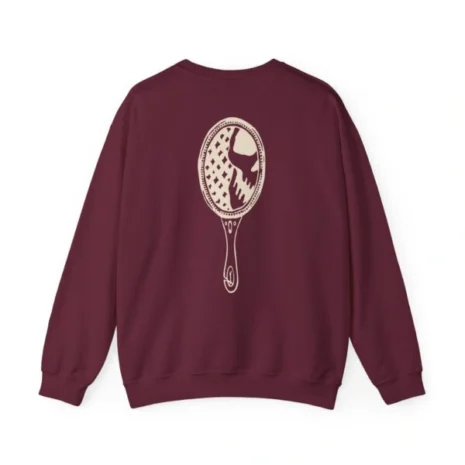 Mitski the Land Letterman Unisex Heavy Blend™ Crewneck Sweatshirt Maroon Back Side Mitski the Land Letterman Unisex Heavy Blend™ Crewneck Sweatshirt Maroon Back Side