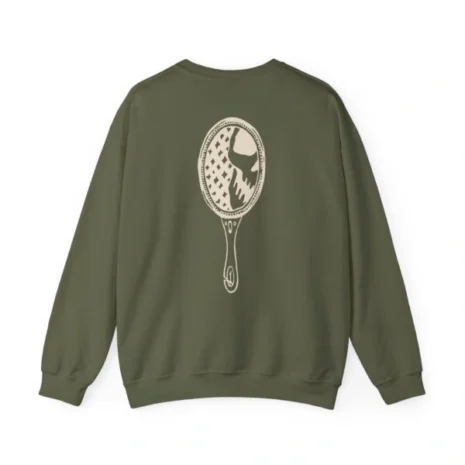 Mitski the Land Letterman Unisex Heavy Blend™ Crewneck Sweatshirt Military Green Back Side Mitski the Land Letterman Unisex Heavy Blend™ Crewneck Sweatshirt Military Green Back Side