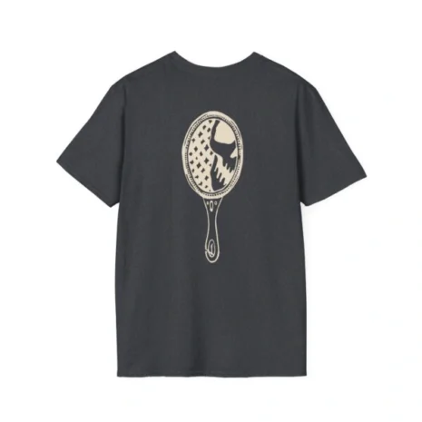 Mitski the Land Letterman Unisex Softstyle T-Shirt Dark Heather Grey Back Side Mitski the Land Letterman Unisex Softstyle T-Shirt Dark Heather Grey Back Side