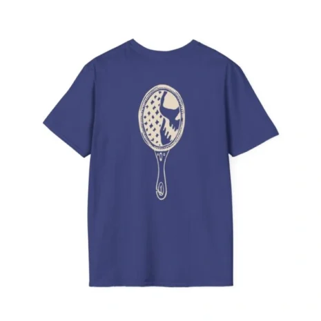 Mitski the Land Letterman Unisex Softstyle T-Shirt Metro Blue Back Side Mitski the Land Letterman Unisex Softstyle T-Shirt Metro Blue Back Side