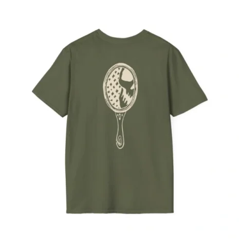 Mitski the Land Letterman Unisex Softstyle T-Shirt Military Green Back Side Mitski the Land Letterman Unisex Softstyle T-Shirt Military Green Back Side